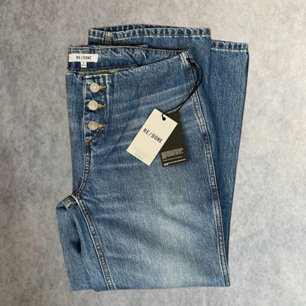REDONE Button Front Crop Boot Jeans Womens Size 28 Blue Mid Rise Festival Boho